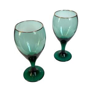 Set of‎ 2 Vintage Libbey Teal Juniper Teardrop Water Glasses